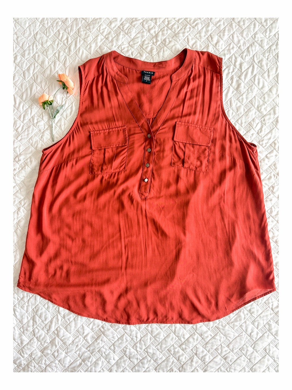 Torrid Rust Orange Sleeveless Tank Top Henley Style Blouse Size 2